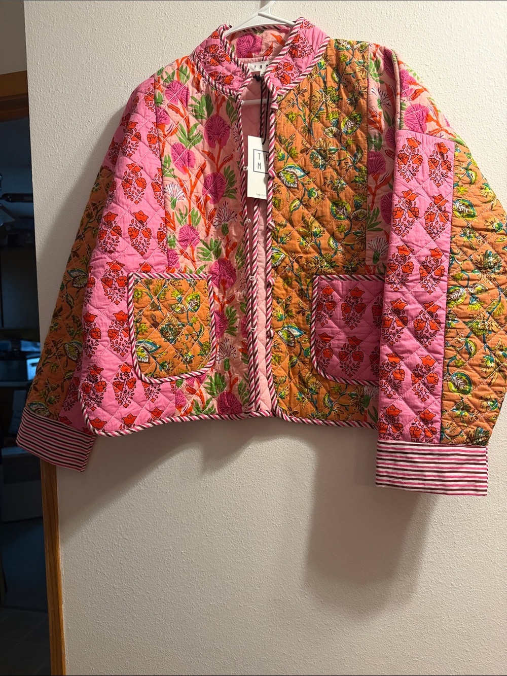 NWTS THML Pink & Orange Quilted Floral Jacket